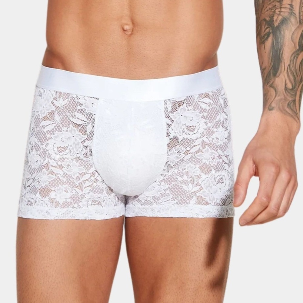Cosabella Never Say Never Mens White Lace Boxer Briefs Trunks New